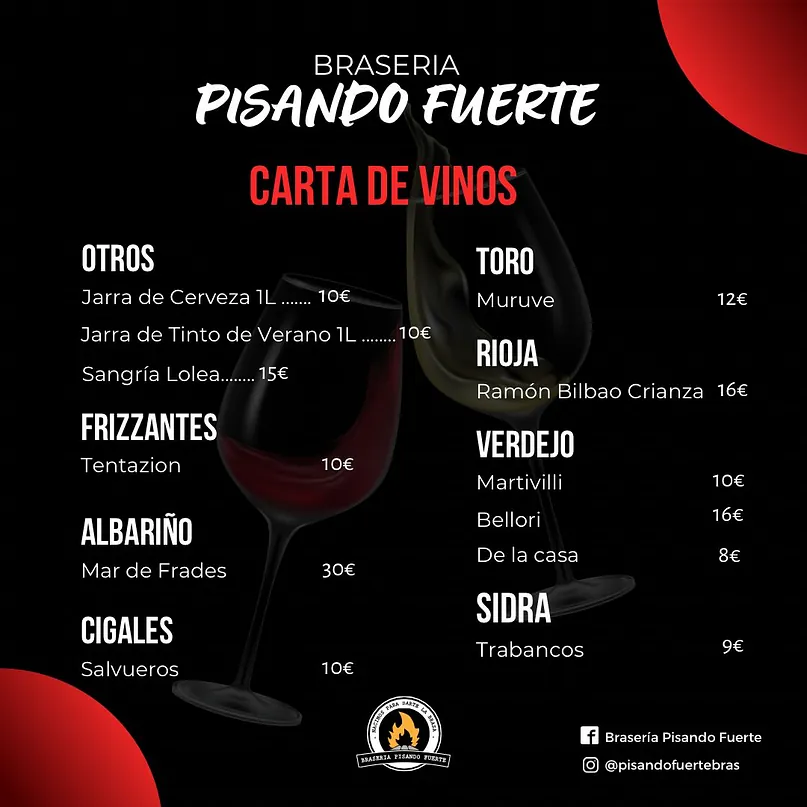 Brasería Pisando Fuerte carta vinos