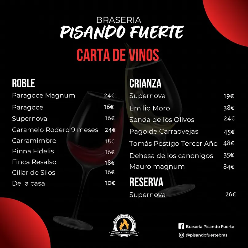 Brasería Pisando Fuerte carta vinos